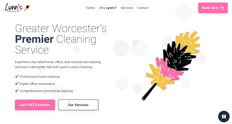 Screenshot of Lynn's Luxury Cleaning website showing accessibility features