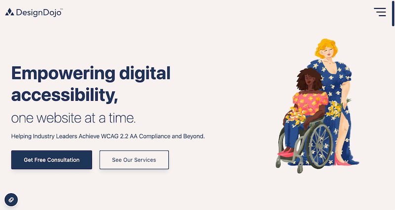 Screenshot of Design Dojo website showing accessibility features